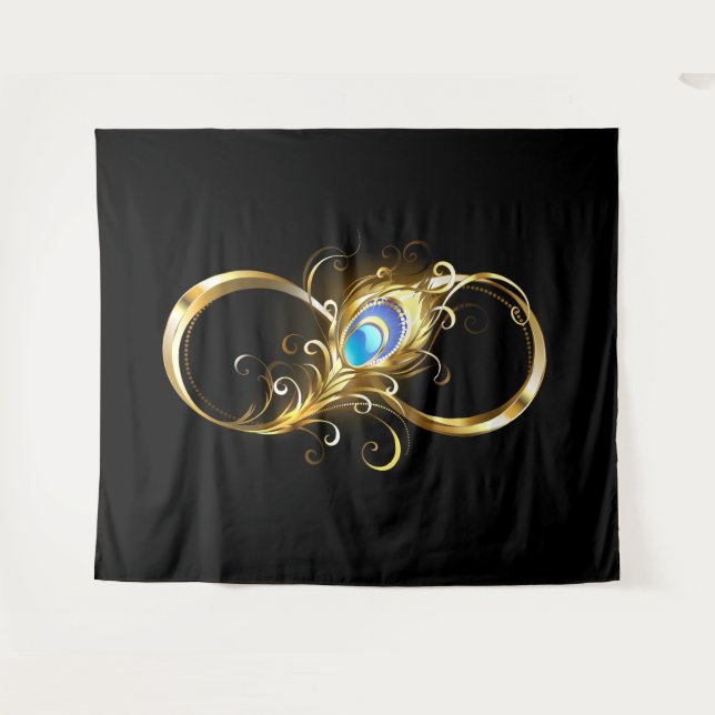 Tenture Infinité avec plume de paon doré (Devant (Horizontal))