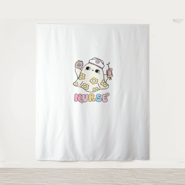 Tenture Infirmière fantôme rétro Halloween Design T-shirt  (Devant)