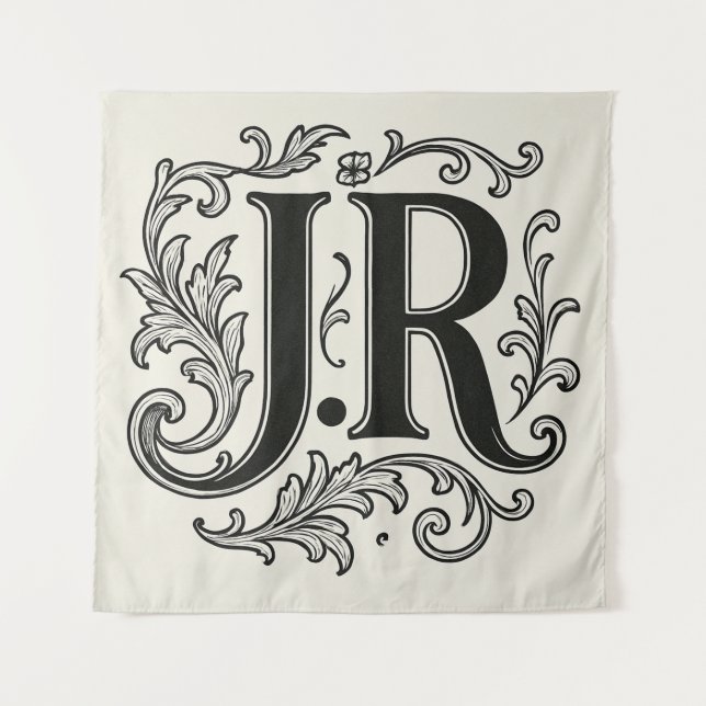 Tenture Initiales J.R avec décoration (Devant)