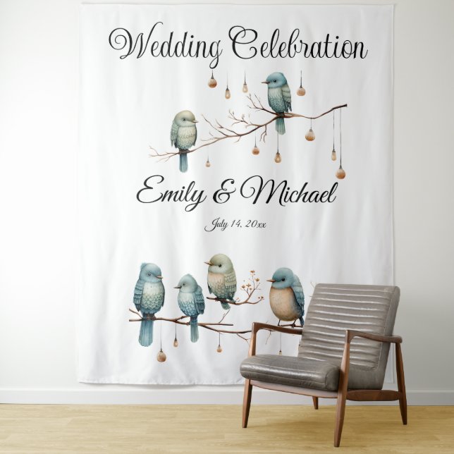 Tenture Inséparables rustiques de bois Mariage romantique (En situation)