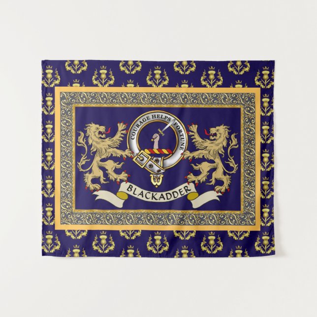 Tenture Insigne de clan Blackadder personnalisé bleu (Devant (Horizontal))