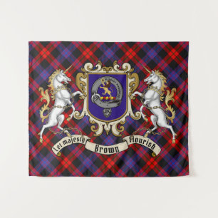 Tenture Insigne de clan Brown et licornes avec Tartan