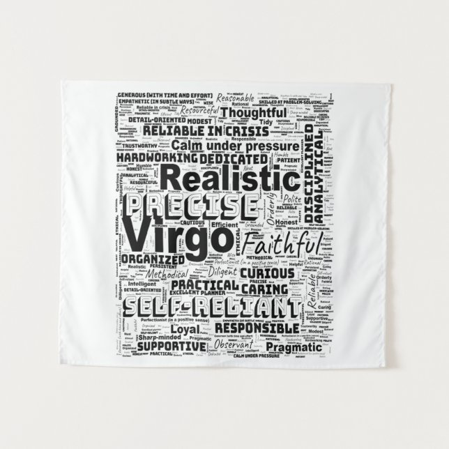 Tenture Inspiration de Nuage de Mots du Zodiaque Vierge (Devant (Horizontal))