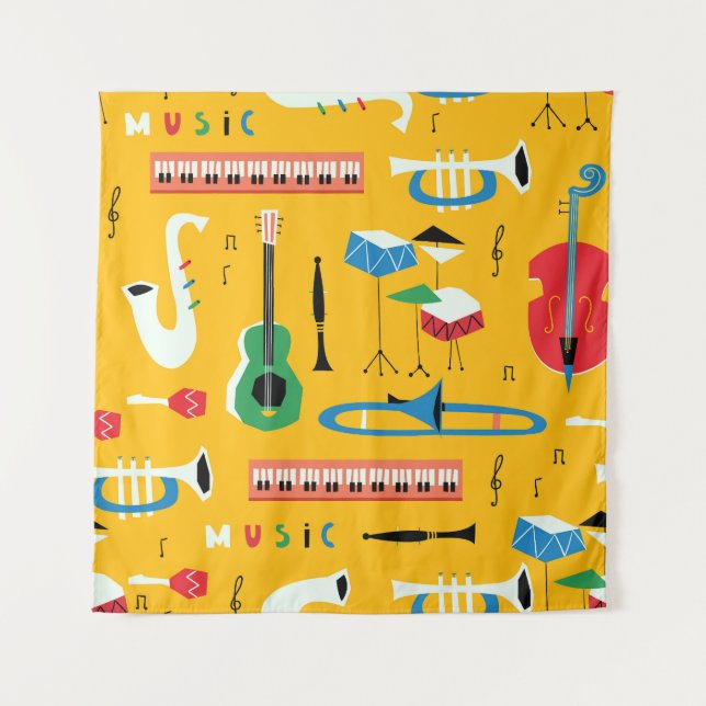 Tenture Instruments de musique : Jaune du milieu du siècle (Devant)