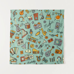 Tenture Instruments de musique, motif de croquis vintage.