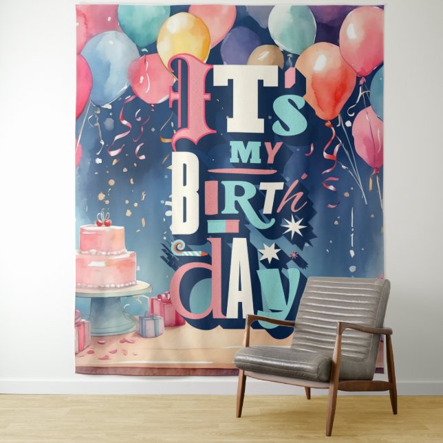 Tenture Invitation à une fête d'anniversaire (En situation)