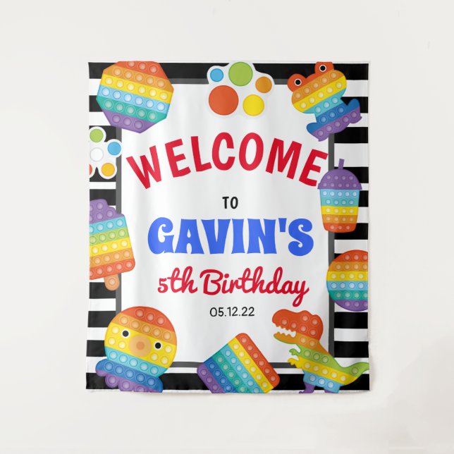 Tenture Invitation d'anniversaire Pop It, Signature de bie (Devant)