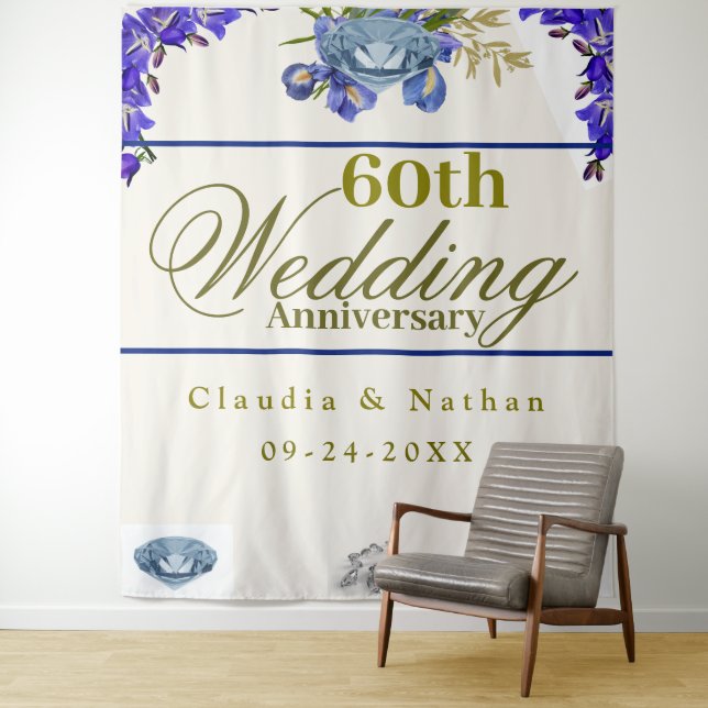 Tenture Iris Diamant 60e Anniversaire de Mariage   (En situation)