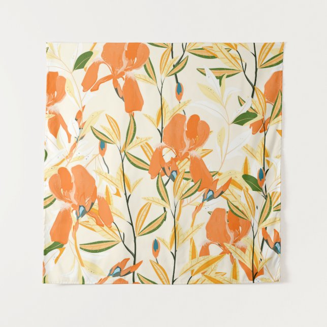 Tenture Iris orange : motif floral transparent (Devant)