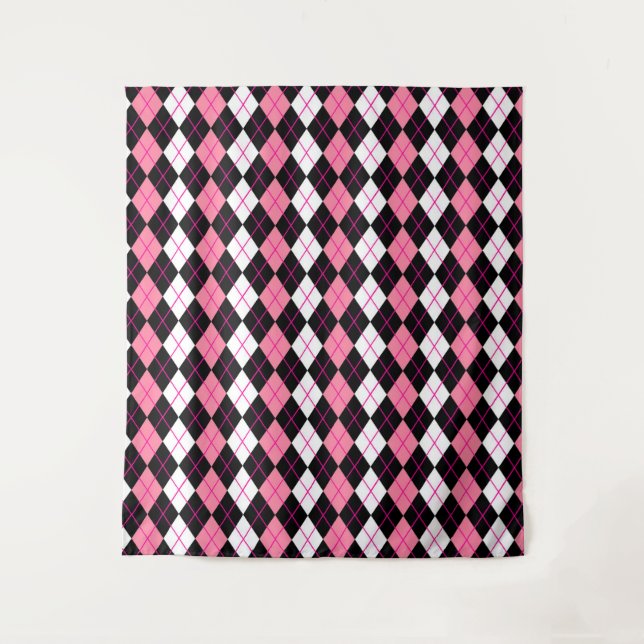 Tenture Jacquard rose noir blanc Diamant Design (Devant)