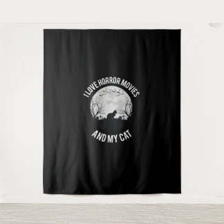 Tenture J'Aime Les Films D'Horreur Et Mon Chat