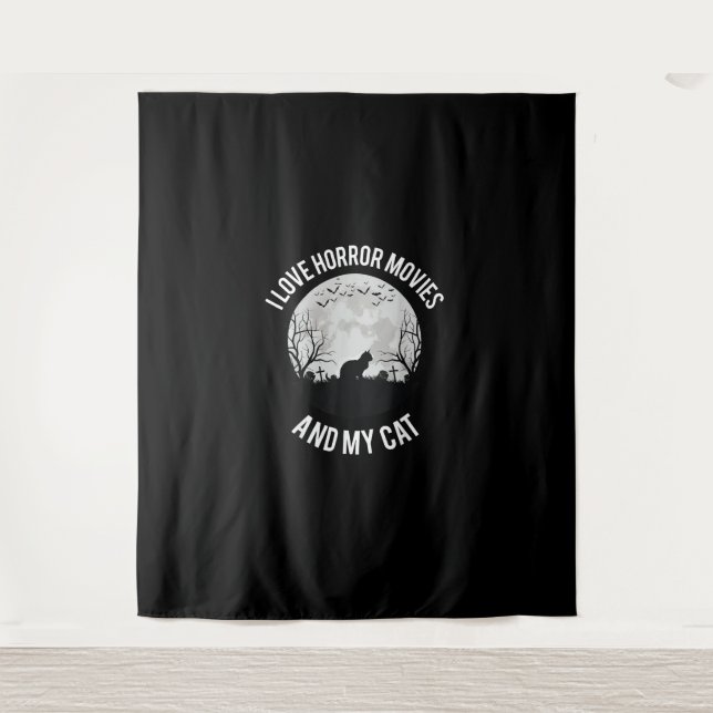 Tenture J'Aime Les Films D'Horreur Et Mon Chat (Devant)