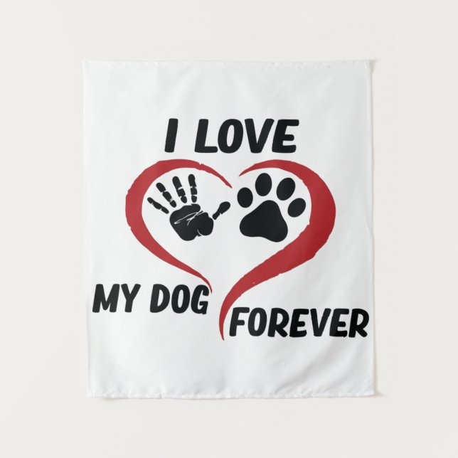 Tenture J'aime mon chien jeter l'oreiller (Devant)