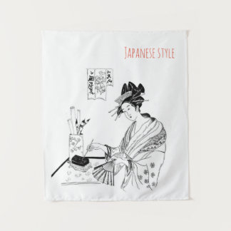 Tenture japonais, encre, art, geisha, graphisme,