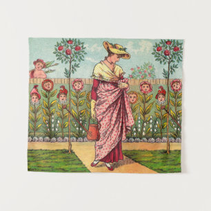 Tenture Jardin Cultivation Flower Woman Art Antique