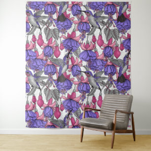 Tenture Jardin des colibris en rose et rose