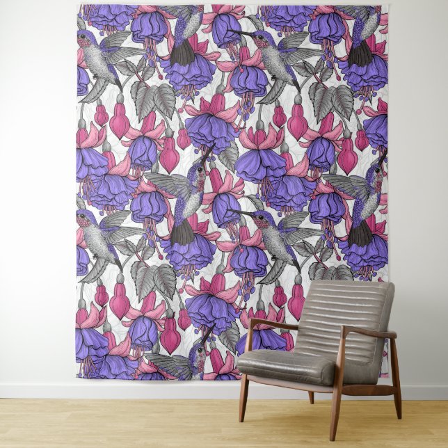 Tenture Jardin des colibris en rose et rose (En situation)