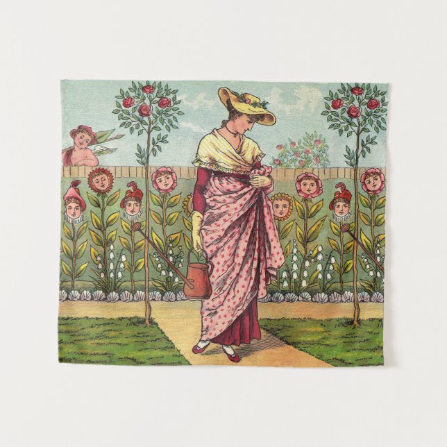 Tenture Jardin Fleurir Femme Art Antique (Devant (Horizontal))