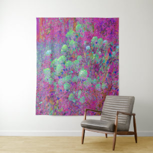Tenture Jardin magenta avec fleurs d'hortensia aqua