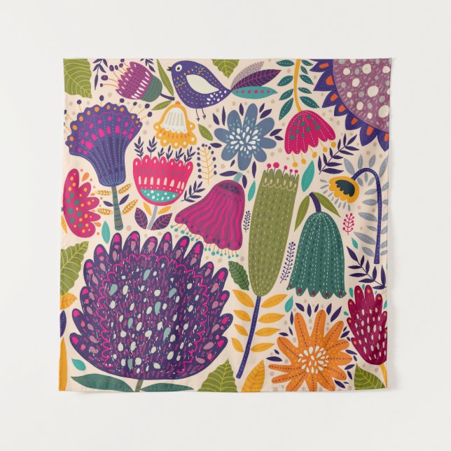 Tenture Jardin tropical : collection motif de printemps. (Devant)