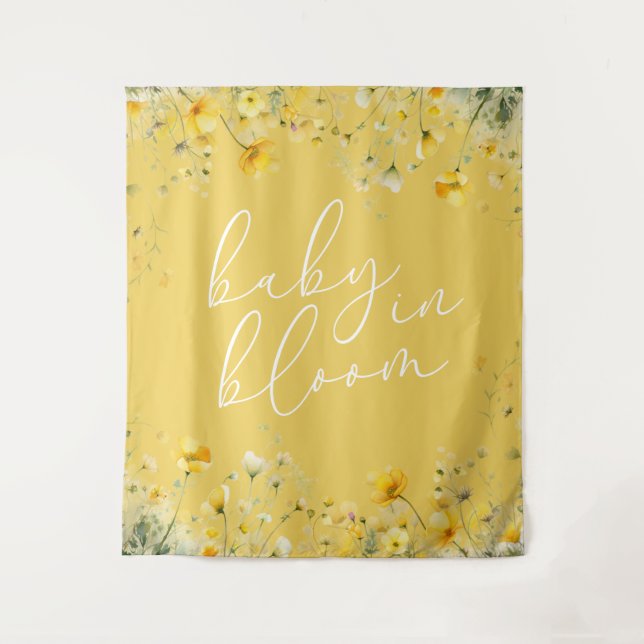 Tenture Jaune Bébé En Fleur Fleurie Fête de Naissance de B (Devant)