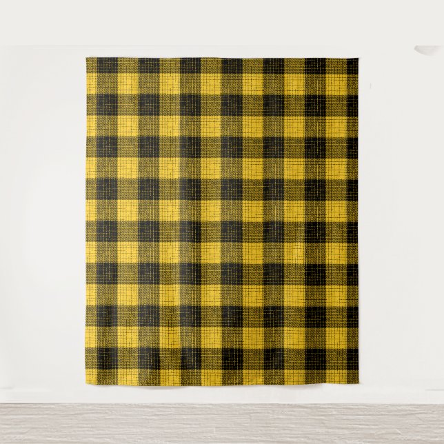 Tenture Jaune Croix à carreaux noirs Buffalo Check (Devant)