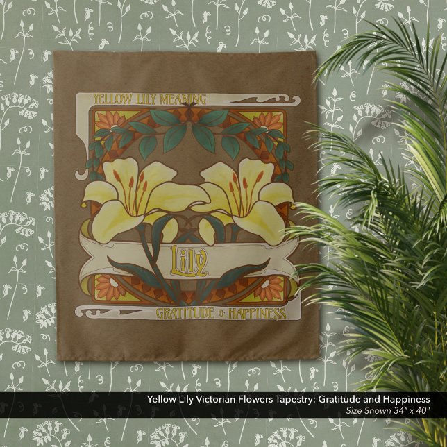 Tenture Jaune Lily Victorienne Fleur Gratitude Bonheur (Yellow Lily Victorian Flowers Tapestry: Gratitude and Happiness–Dark Floral Aesthetic)