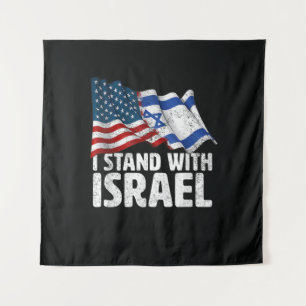 Tenture Je me tiens avec Israël USA Drapeau Américain