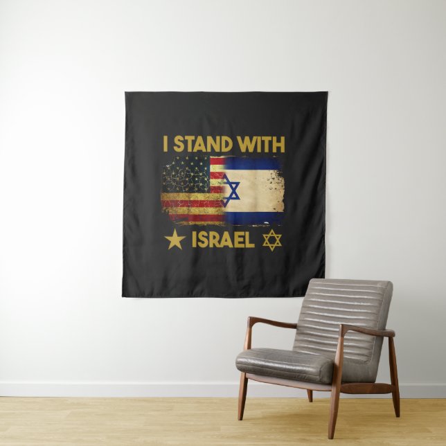 Tenture Je suis avec Israël Drapeau Amérique (En situation)