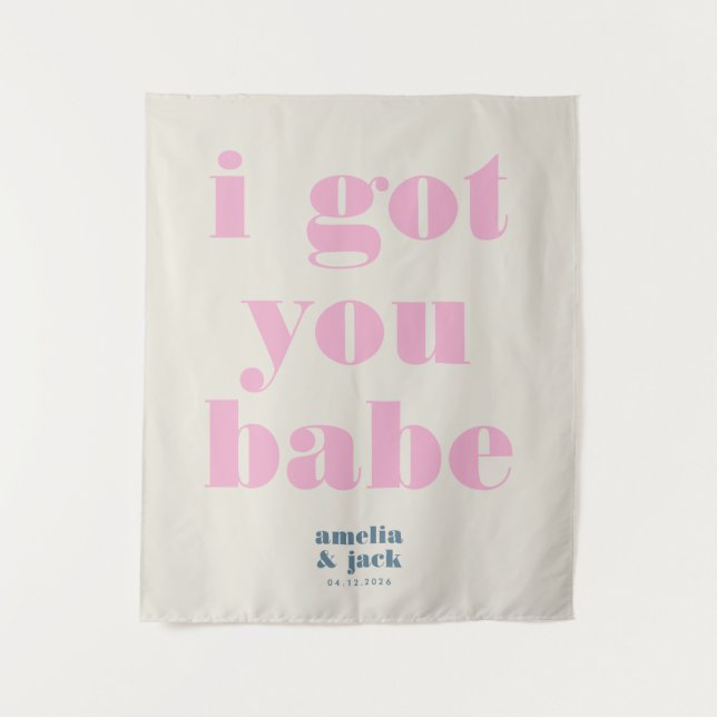 Tenture Je T'Ai Obtenu Bright Pink Bold Mariage fond d'écr (Devant)