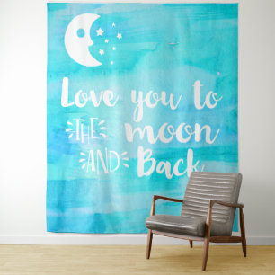 Tenture Je t'aime jusqu'à la Lune Typographie Aquarelle Bl