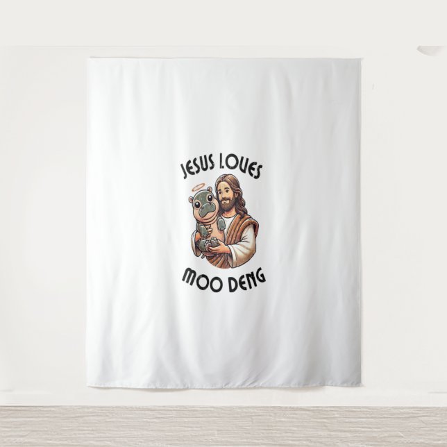 Tenture Jésus aime Moo Deng T-Shirt_3 (Devant)