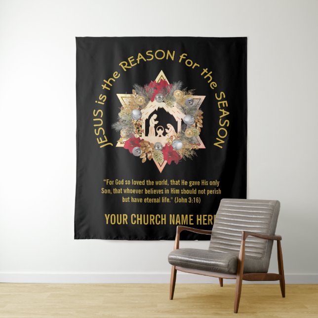 Tenture JÉSUS D'Or Noir EST LA RAISON DE Noël (En situation)