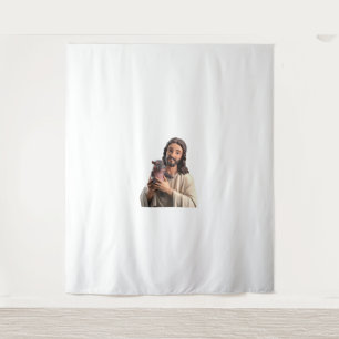 Tenture Jesus et Moo Deng_ Une prise unique sur l'art clas