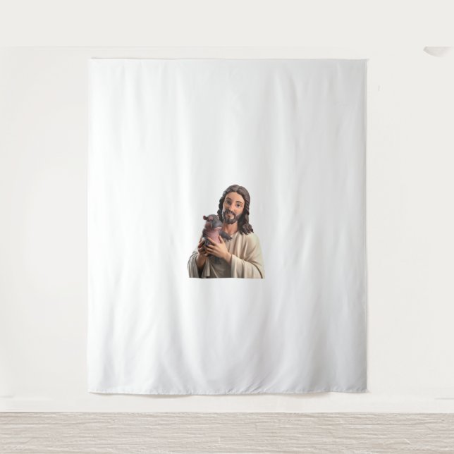 Tenture Jesus et Moo Deng_ Une prise unique sur l'art clas (Devant)