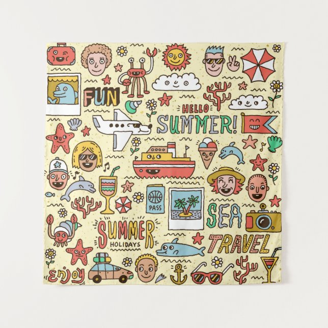 Tenture Jeu de doodles de voyage (Devant)