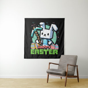 Tenture Jeu de pixels de lapin de Pâques heureux 
