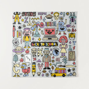 Tenture Jeu Vintage de l'école Doodle coloré