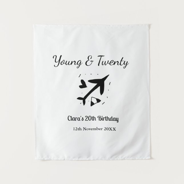 Tenture Jeune et vingt aventure joyeux anniversaire nom (Devant)