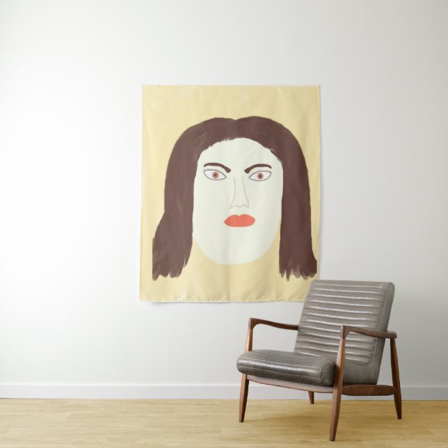 Tenture jeune fille visage peinture abstraite (En situation)