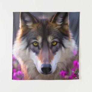 Tenture Jeune loup en fleurs rose fuchsia