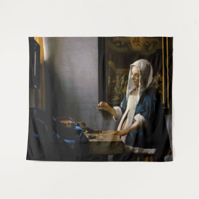 Tenture Johannes Vermeer - Femme tenant un équilibre (Devant (Horizontal))