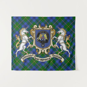 Tenture Johnstone Clan Badge & Unicorns avec Tartan