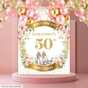 Tenture Joli 50e anniversaire Pink Heels Boho Party banniè