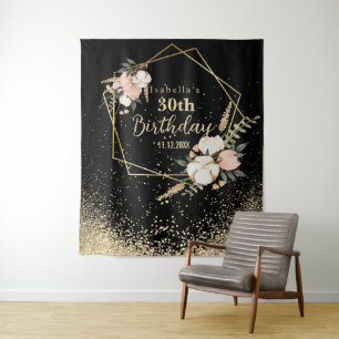 Tenture Joli Anniversaire Fleurs et Paillettes d'Or