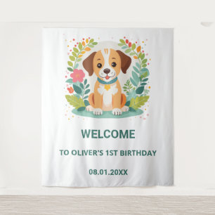 Tenture Joli Bienvenue Anniversaire Garçons Chien Chiots B