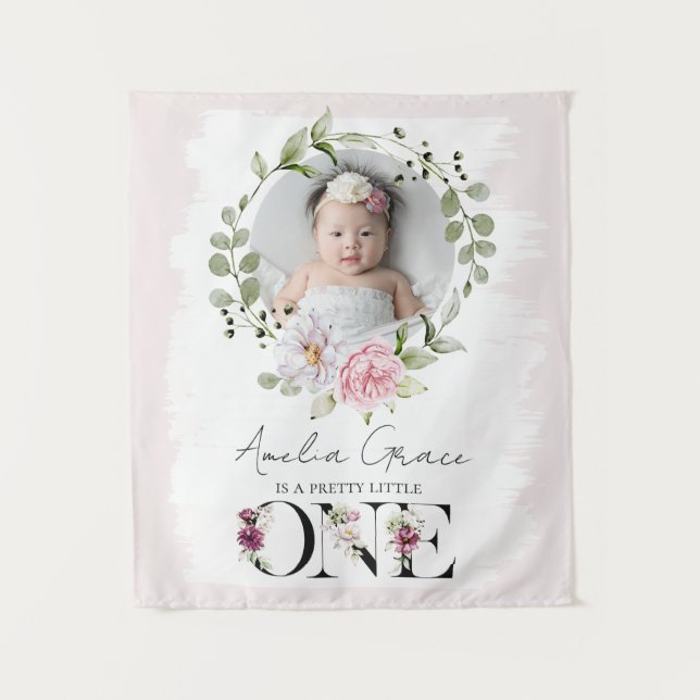 Tenture Joli Blush Floral ONE First Birthday Photo bébé (Devant)