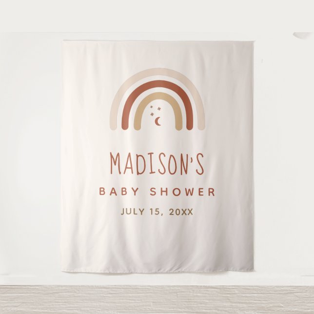 Tenture Joli Boho Arc-en-Ciel Terracotta Baby Shower Lune  (Devant)