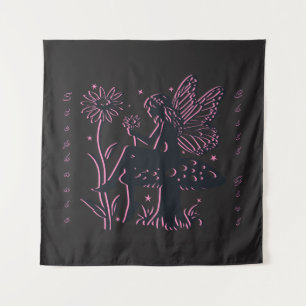 Tenture Joli champignon et fleur de fée noir et rose