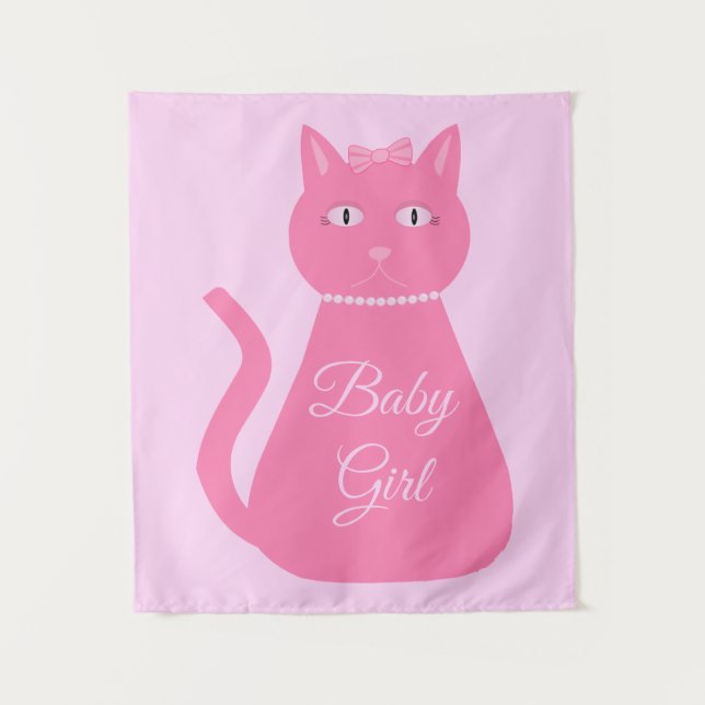 Tenture Joli chat fille rose sur mesure (Devant)
